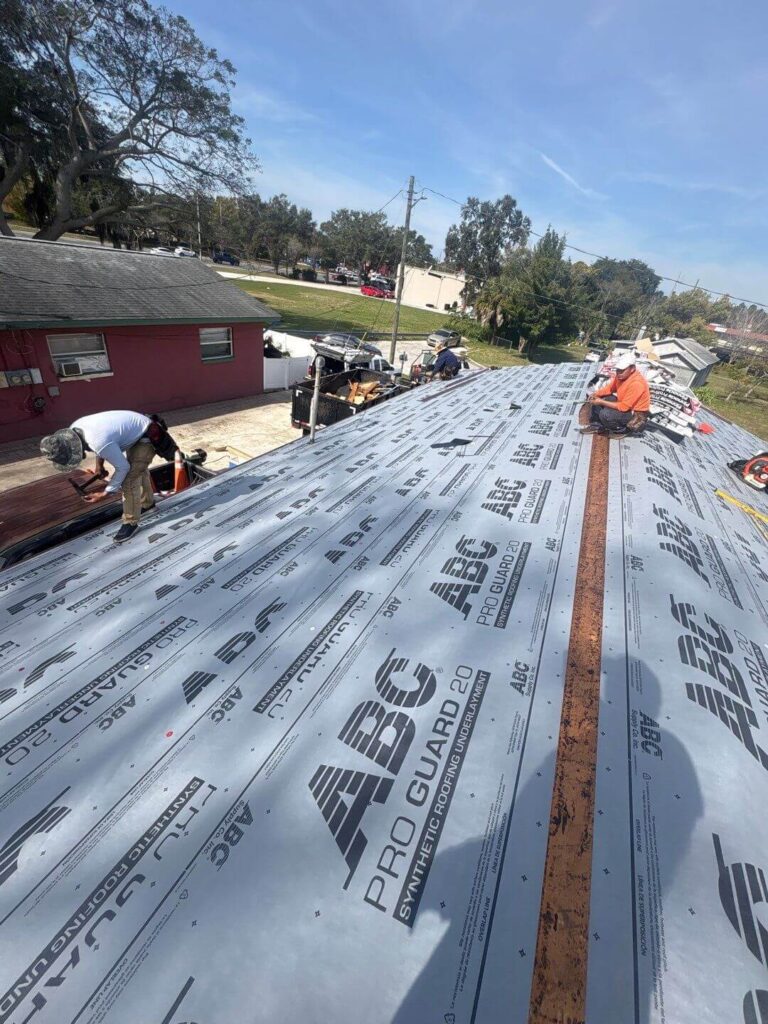 Roof replacement with synthetic underlayment by Rhino Roofing