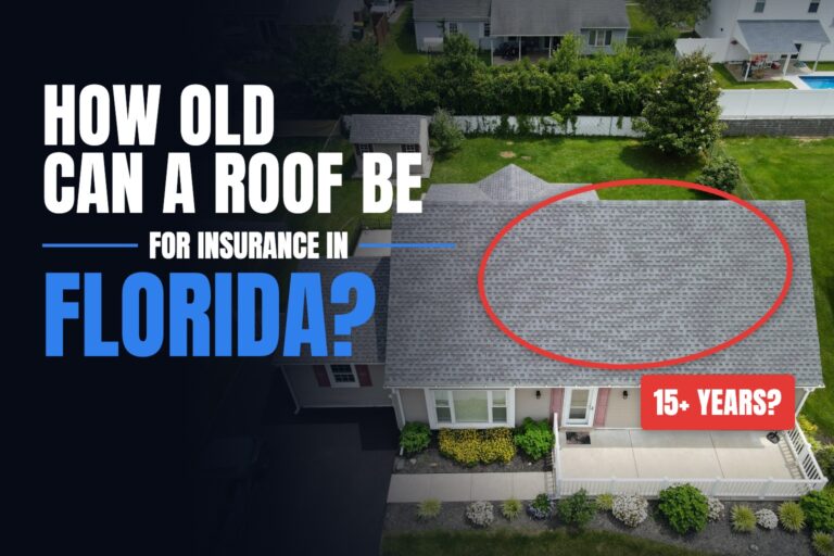 How old can a roof be for insurance in Florida: aerial view of a shingle roof with a 15+ years callout